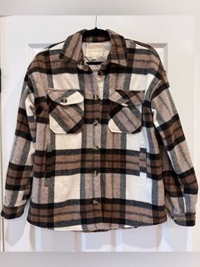 Thread & Supply Plaid Shacket in Brown, Black & Cream